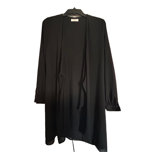 Babaton Black Sheer Tie Front Long Sleeve Flowy Boho Cardigan Duster Blouse - Picture 1 of 10